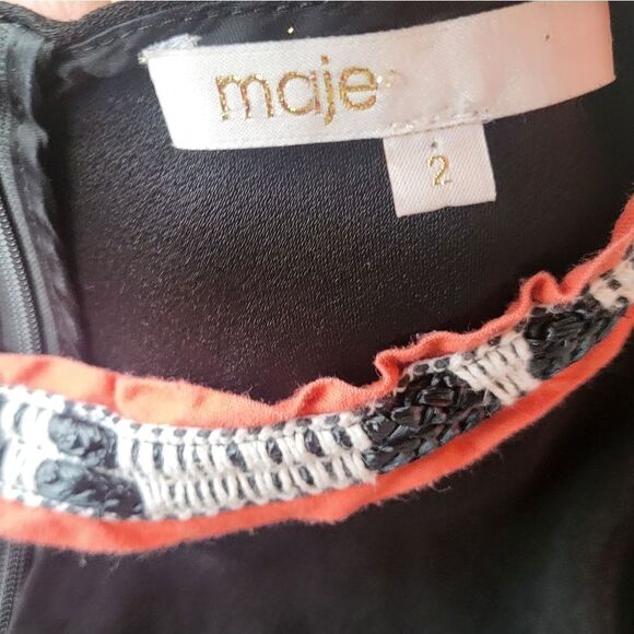 Maje Fraicheur Black Twist Front Cutout V-Front Embroidered Dress Size 2 - Picture 6 of 7